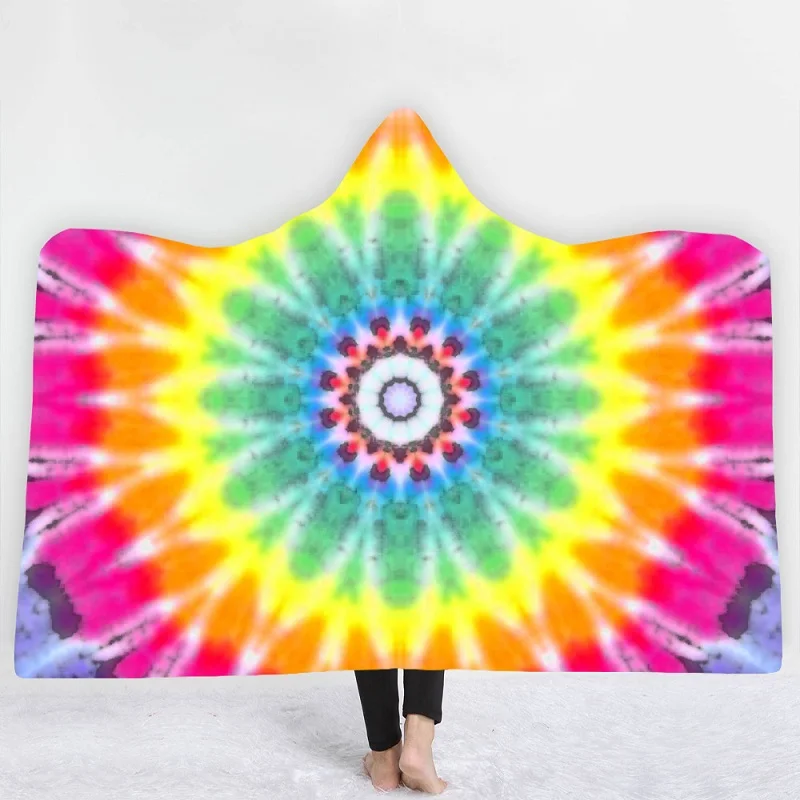 Beautiful Rainbow Vortex Printed Blanket With Hat Keep Warm IN winter Living Room Sofa