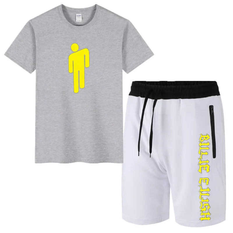 50% OFF Summer Billie Eilish Print Tracksuit Men Casual Short Sets Men Cotton Sports Suit T-Shirt+Shorts 2 Piece Sets Sportswear Outfits