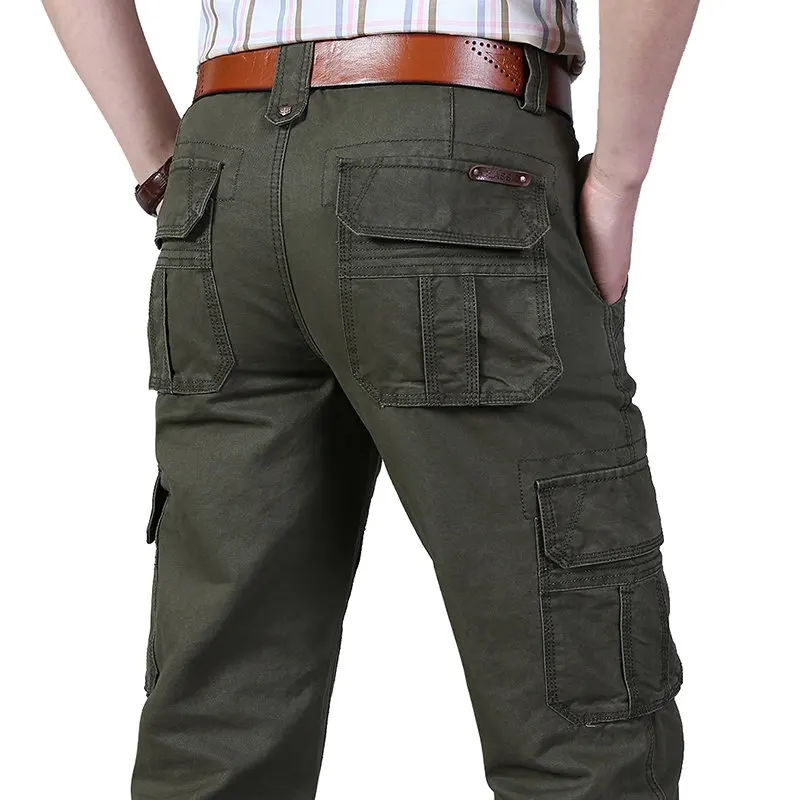 Брюки карго мужские комбинезоны армейские военные хлопковые военные мульти-с карманами мешковатый брюки верхняя одежда прямые тактические брюки плюс размер 44 - Цвет: Армейский зеленый