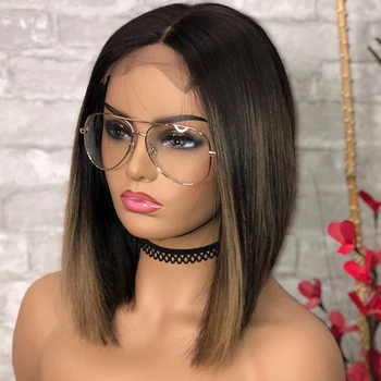 

Brazilian Bob Highlight Brown Blonde Human Hair Wigs Pre Plucked Natural Hairline Highlight 360 Lace Human Hair Wigs for Women