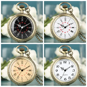 

Open Face Roman Numerals Display Quartz Pocket Watch Bronze Steampunk Necklace Pendant Clock Fob Sweater Chain Relogio De Bolso