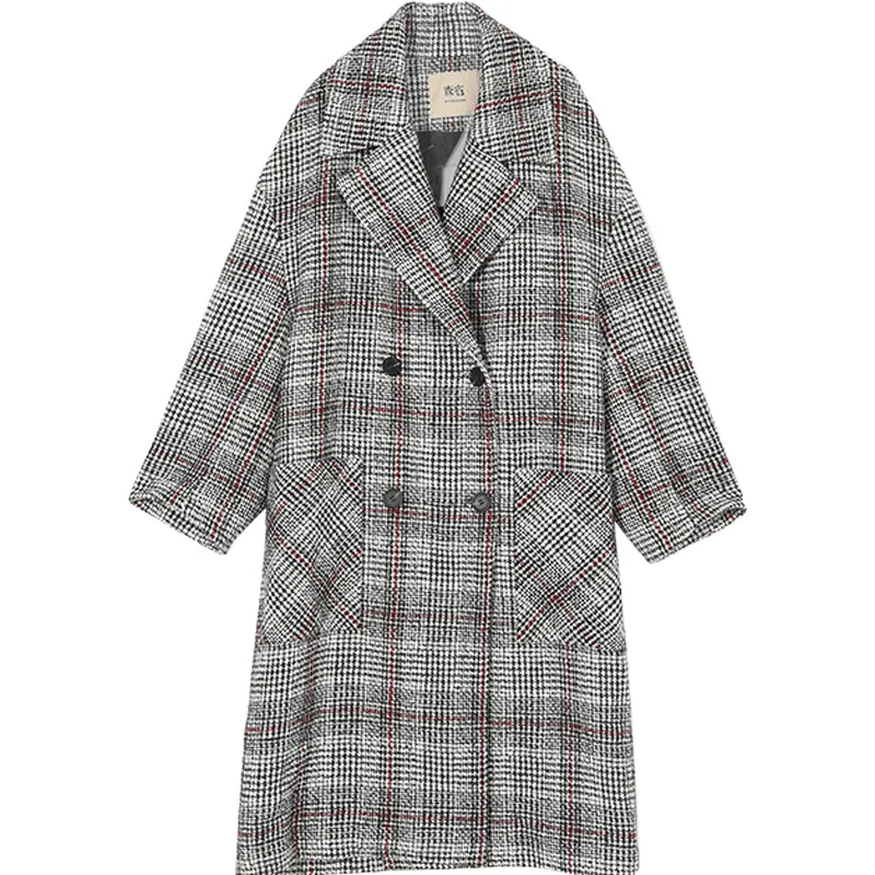 SAM'S TREE клетчатое двубортное Женское шерстяное пальто с графикой Brit зимнее прямое повседневное женское пальто с длинным рукавом - Color: Multi