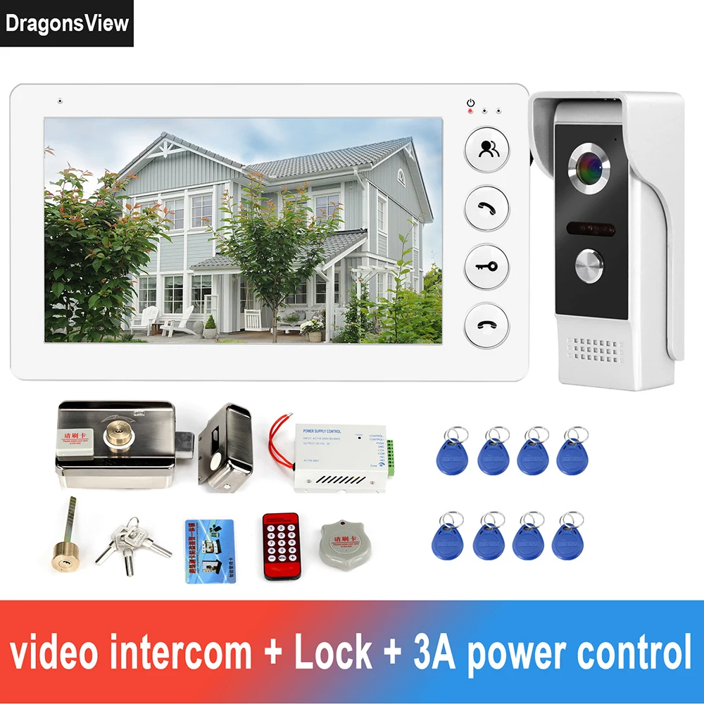 

DragonsView 7 inch Video Intercom Wired Home Door Intercom Access Control System Swipe Card Electric Lock with 3A Power Control