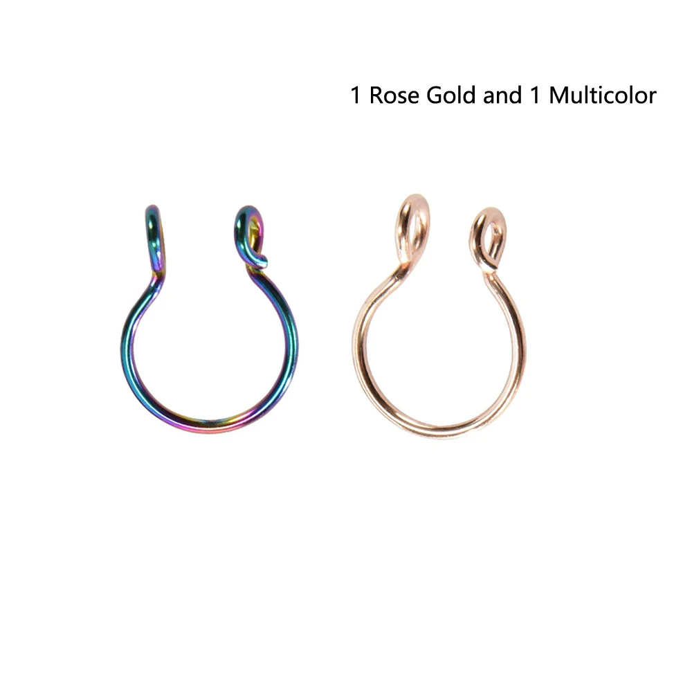 Multicolor-Rose Gold 2 шт./лот, u-образные кольца для носа, кольца для перегородки, титановые серьги для пирсинга носа, ювелирные изделия для пирсинга - Окраска металла: Multicolor-Rose Gold