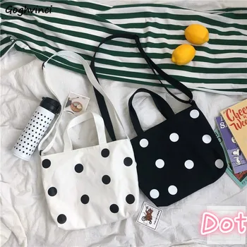 

Shopping Bags Women Diagonal Dot Harajuku Simple Eco-friendly Student Chic Recycle Foldable Portable Handbags Canvas Convenient