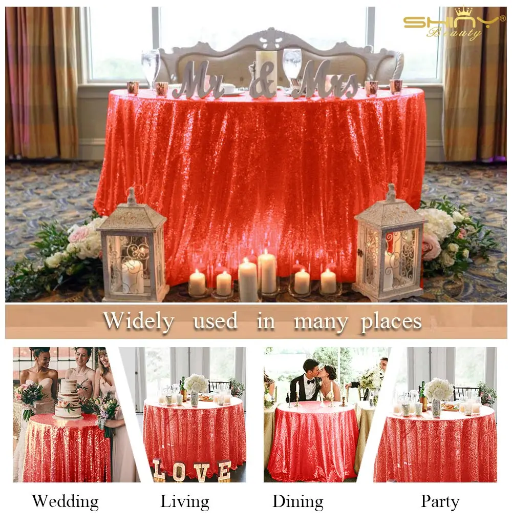 Tablecloth-Red-48Inch с блестками круглые блестящие скатерти, блестящая скатерть, свадебные Cover-M1017 с блестками
