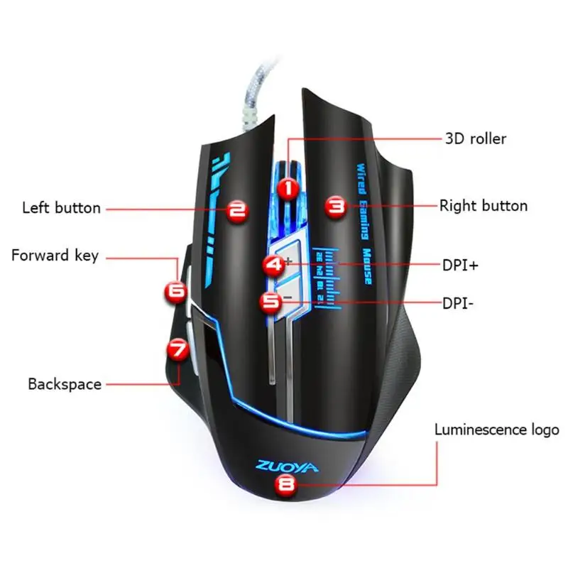 ZUOYA Проводная игровая мышь USB dpi Регулируемая оптическая мышь для компьютера поддержка дропшиппинг