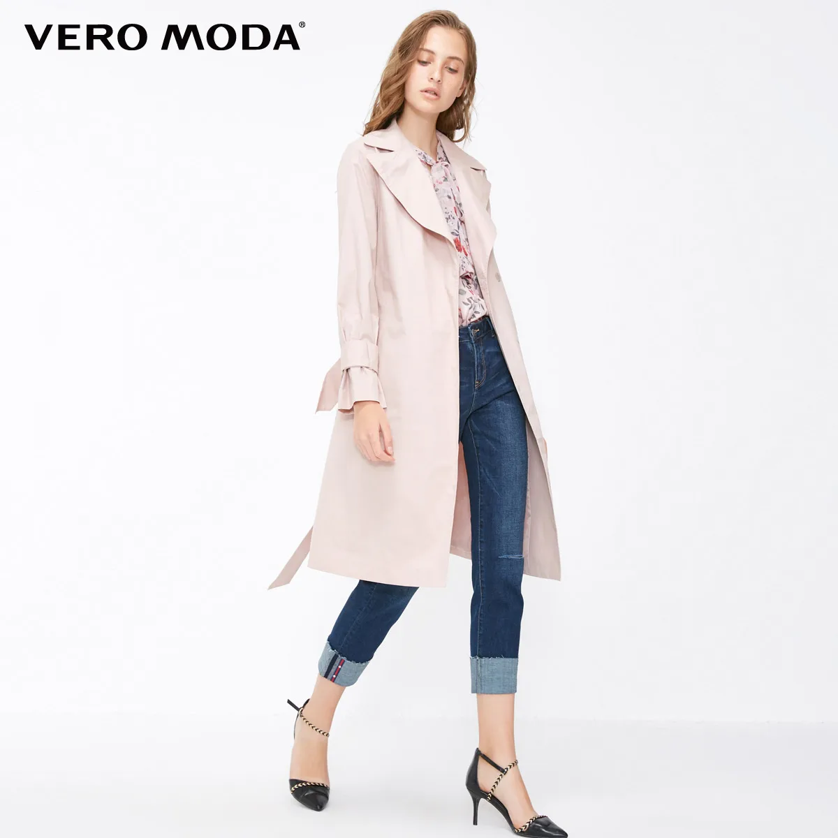 Vero Moda Новое поступление женские лацканы на шнуровке потайные пуговицы ветровка пальто | 318321526 - Цвет: Lt. pale ling flower