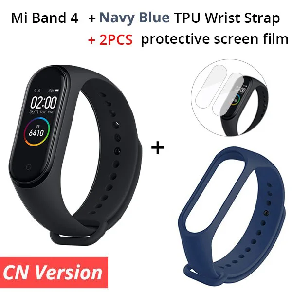 CN n NavyBlue Strap Xiaomi Mi-браслет 4 смарт-Браслет фитнес-браслет MiBand Band 4 Частота сердечных сокращений большой сенсорный экран сообщение Smartband - Цвет: CN n NavyBlue Strap