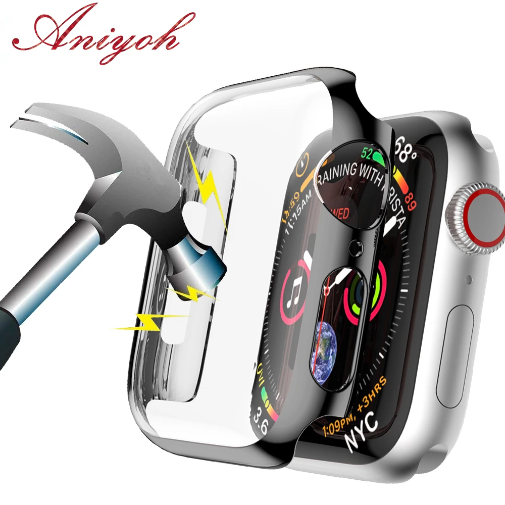 

Aniyoh Full Screen Protector Case For Apple Watch 40mm 44mm PC Plated Bumper Protector Cover For iWatch 38mm 42mm Series 4 3 2 1