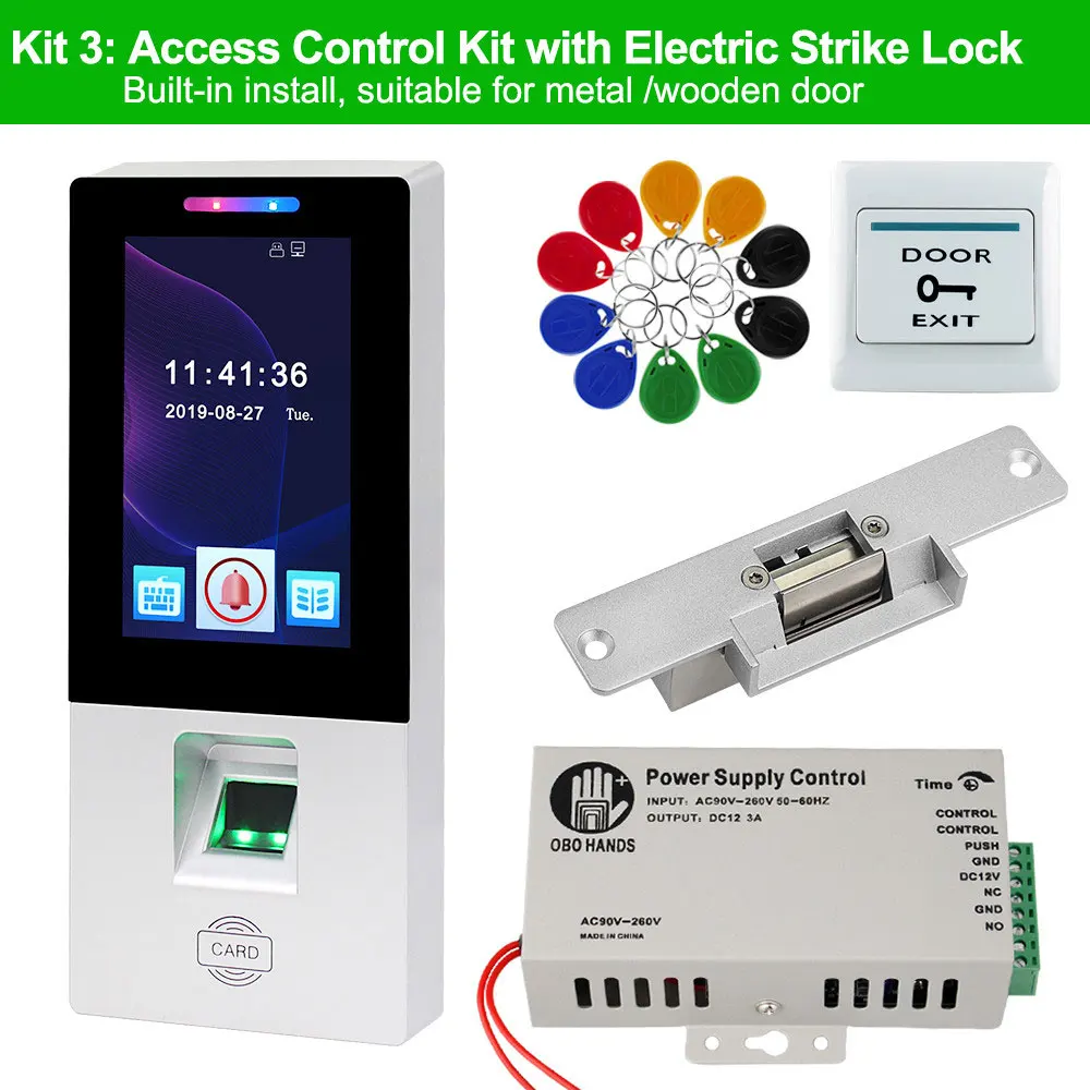 RFID биометрическая система контроля доступа отпечатков пальцев комплект питания сенсорного экрана клавиатуры контроля доступа электрические дверные замки карты EM - Цвет: Kit 3