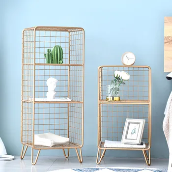 

Handmade Iron Grid Bookshelf Corner Frame Storage Shelf Sundries Organizer Bedroom Clothes Storage Rack Bathroom Accessories