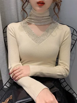 

New Winter Sexy Thick Sweater Women's Long-Sleeve Sweater Bottoming Shirt Halter Top Ladies Bodycon T Stretch Sweter Jumper