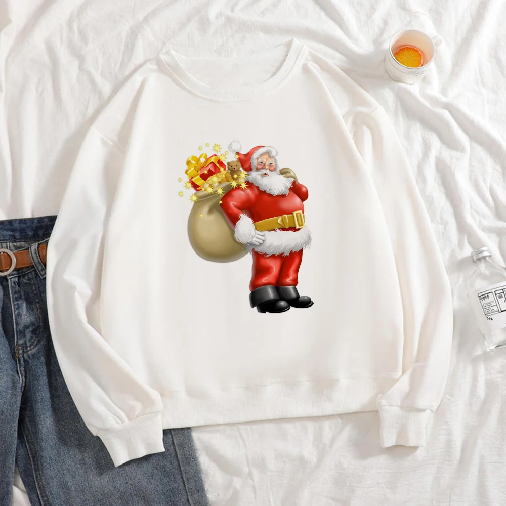 

Winter New Christmas Costume Sweatshirts Women Oversize O-neck White Long sleeve Tops Harajuku European style Pullover Hoodie