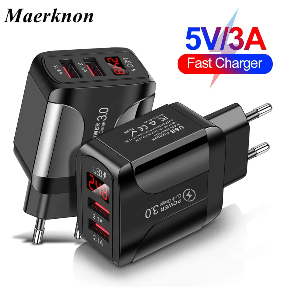 Cargador USB QC 3,0 4,0 para teléfono móvil, adaptador de carga rápida para iphone 12, Xiaomi, enchufe de la UE/EE. UU./Reino Unido
