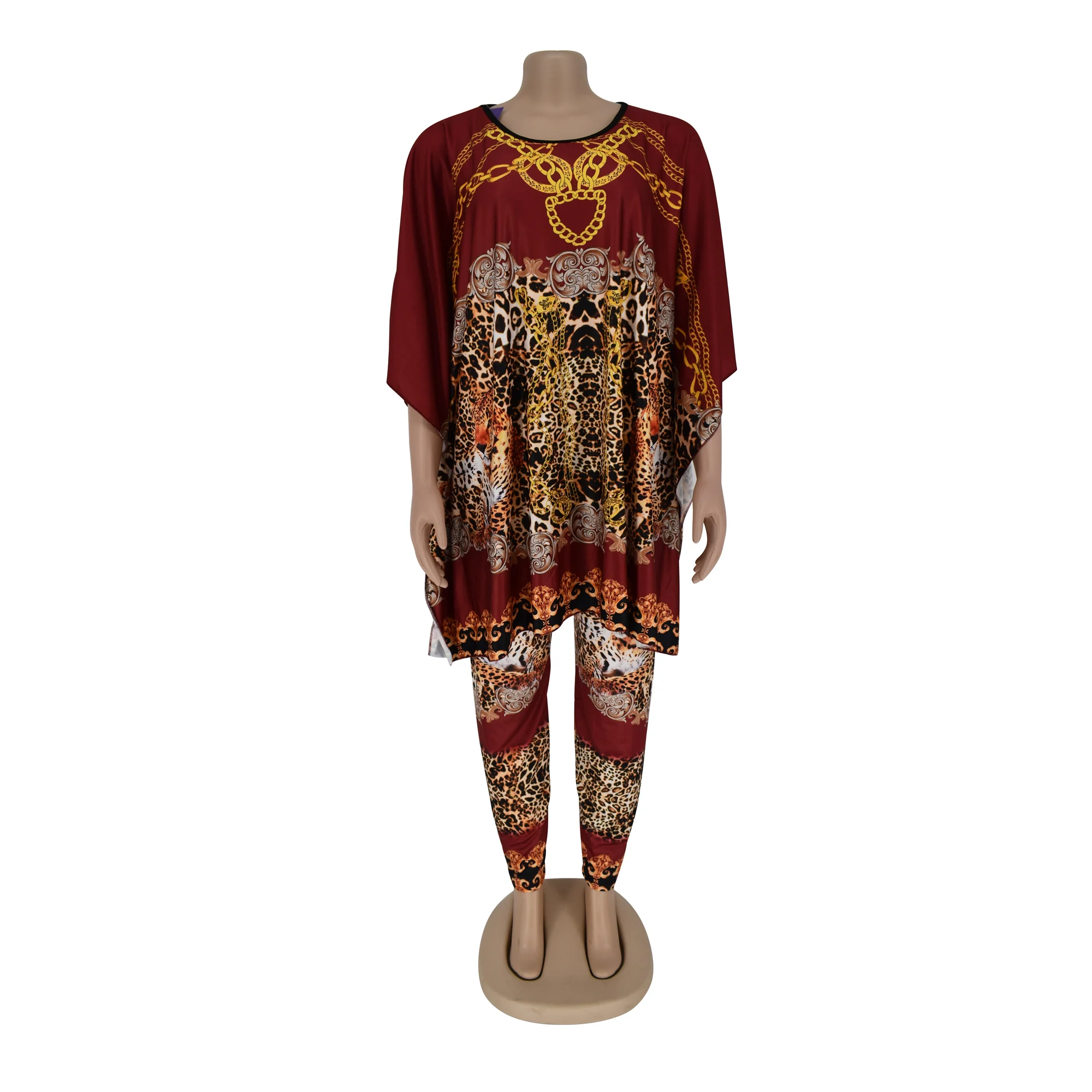 Tilapia свободный Леопардовый женский наряд пуловер Длинный топ и эластичные штаны 2в1 модный костюм