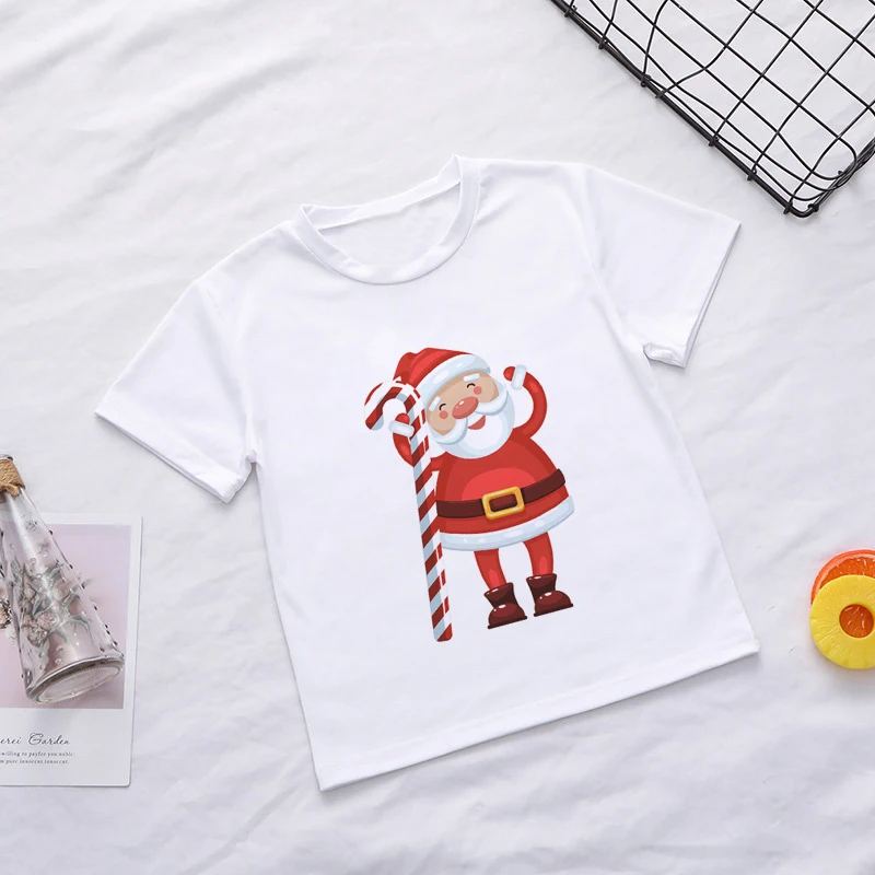 Модная футболка для мальчиков с героями мультфильмов; забавная Рождественская рубашка с Санта-Клаусом; подарки в стиле Харадзюку; рубашки для девочек; Детские топы для отдыха в Корейском стиле - Цвет: 573