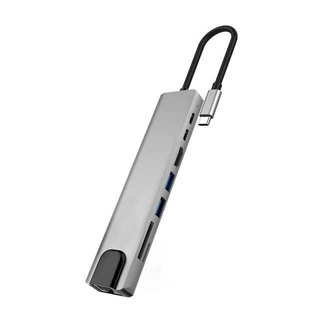 8 в 1 USB 3 0 Высокоскоростные порты Type-C концентратор Usb-C до 4K 30HZ HD ноутбук Rj45 Gigabit Ethernet