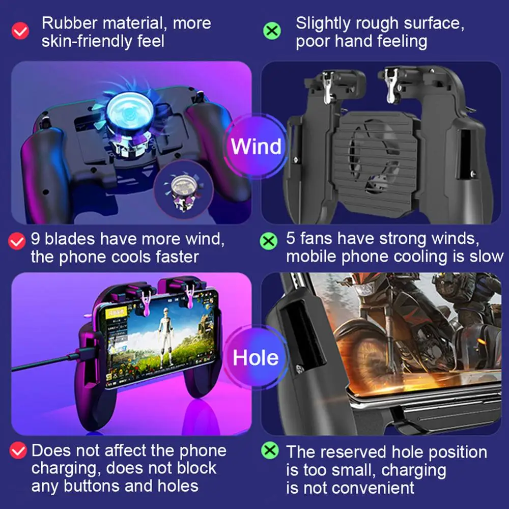 H6 Cooling Fan Portable Smartphone Gamepad & Multifunctional Joystick Games Mobile Game Controller