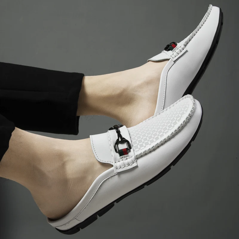 Mocasines de cuero de primera capa para Hombre, calzado informal con la espalda descubierta, cómodo - Imagen 4