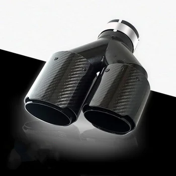 

Dual Unequal Left Y Model Rear Exhaust Pipe Glossy Black 3k Carbon Tail Muffler End Tips AK Car Universal Modification
