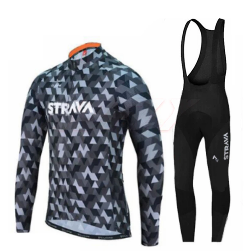 Wool black strap set STRAVA/Зимний Трикотажный костюм с длинными рукавами; комбинезон; ropa ciclismo; одежда для горного велосипеда; униформа - Цвет: Wool black strap set