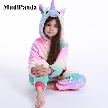 

MudiPanda Girls Boys Winter Pajamas New Cartoon Anime Animal Onesies Kids Sleepwear Flannel Warm Jumpsuit Children Pajama