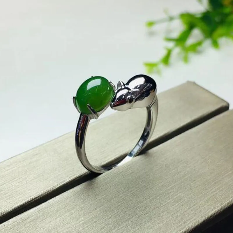 

Natural Hetian Rat Head Jade Ring Women's Original 925 Silver Inlaid Natural Jade Jasper Egg Face Silver Ring