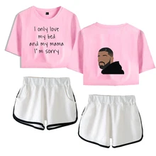 Drizzy Drake футболка шорты женский набор пупка короткий рукав кровати рубашки o-образным вырезом летние комплекты из двух частей Сексуальная женская рубашка kpop для девочек