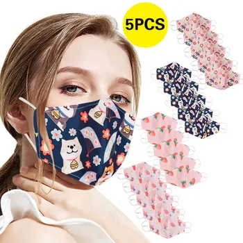 

5PCS Adult mascara reutilizable Adjustable Cartoon Print Cartoon Mouth Cover Mask Washable Safet Protect Washable Cotton Mask