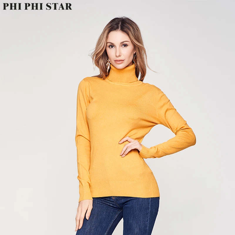

Phi Phi Star Brand Women Sweater Casual Solid Turtleneck Female Pullover Full Sleeve Self-cultivation Basic Sweaters