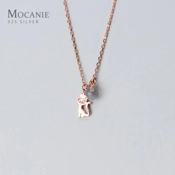 

Mocanie Real 925 Sterling Silver Colorful Crystal Sweet Lovely Cat Pendant Necklace for Women Link Chain Fine Jewelry Girl Gift