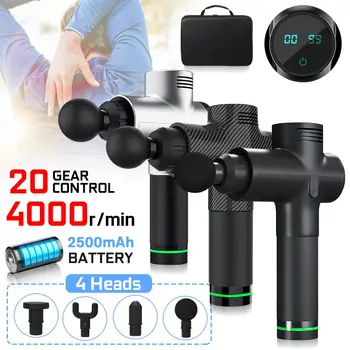 

4000r/min Body Massage Electric Vibrating Therapy Guns 20 Files LED Relaxation Massage Machine Relax Muscle Massager + 4 Heads