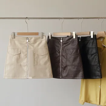 

2020 Autumn Vintage Mini A Line Skirt Women Zipper Chic Korean Style Streetwear Pu Bottom Female Casual Short Skirts