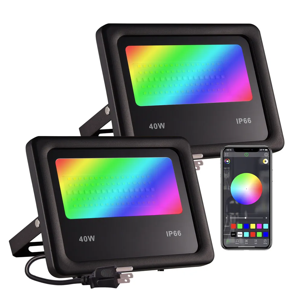 Outdoor 20W 40W Smart Bluetooth LED Flood Light RGB APP Control LED Floodlights for Garden Party Landscape Stage Lighting