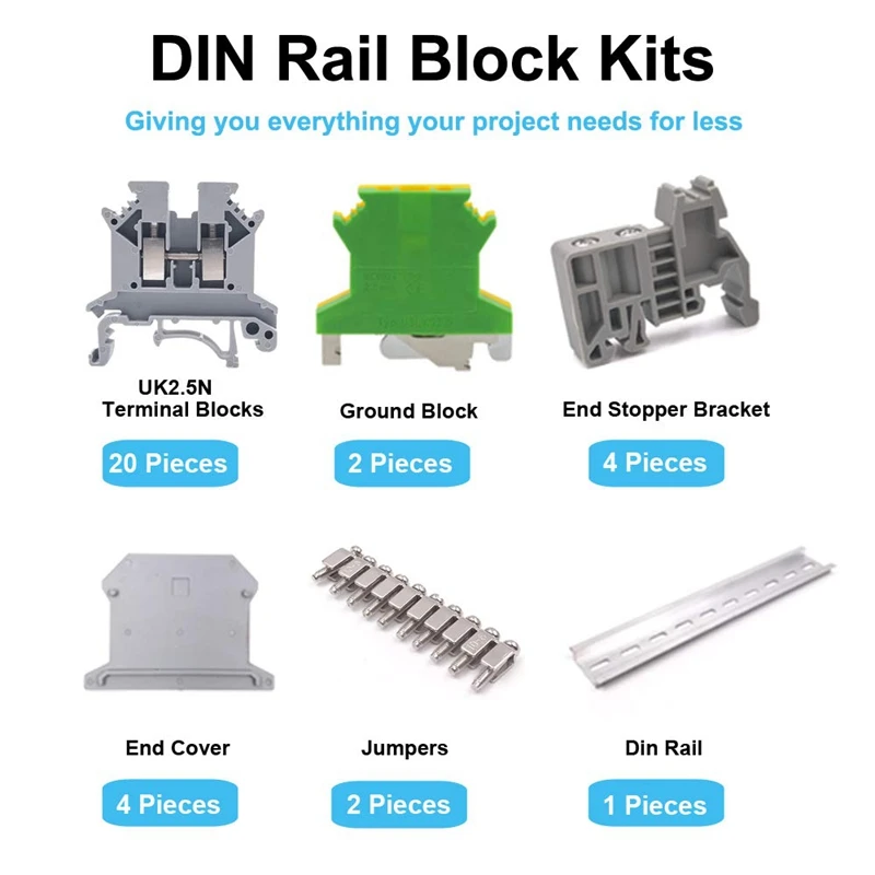 FFYY-Din Rail клеммные блоки комплект Uk-2.5N 12 Awg клеммные блоки наземные блоки фиксированные перемычки моста E/Uk концевые кронштейны Uk-2.5Bg E