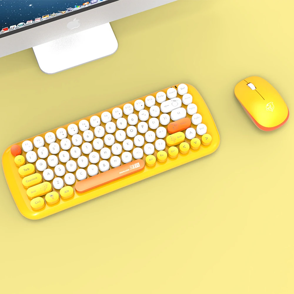 Милая игровая клавиатура мышь круглая кнопка 2 4 ГГц USB беспроводная бесшумная для