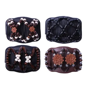 

Bz932 Personality Acrylic Beads Imitation Wood Double Row Hair Comb