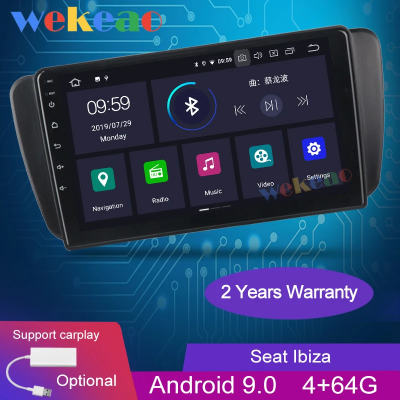 Wekeao Touch Screen 9'' Android 9.0 Car Radio Automotivo For Seat Ibiza 6j Car Dvd Player Android A