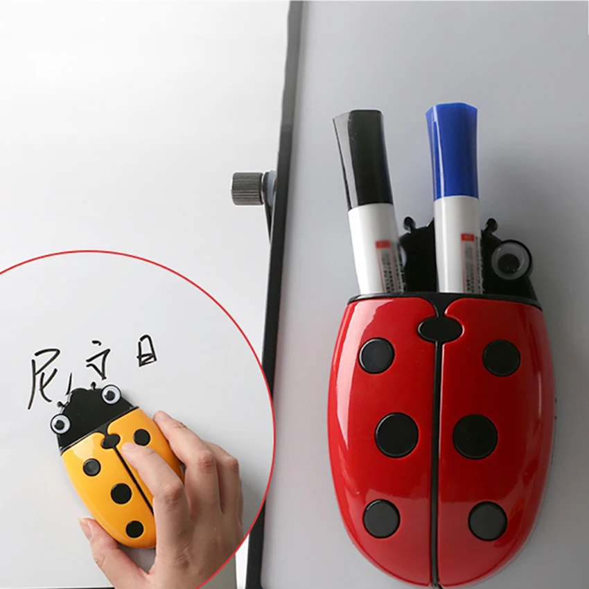 1Pc Ladybug Magnetic Pen Holders Dual-purpose Pen Holder Whiteboard Eraser Stationery Storage Box, Kitchen Bathroom Accessories
