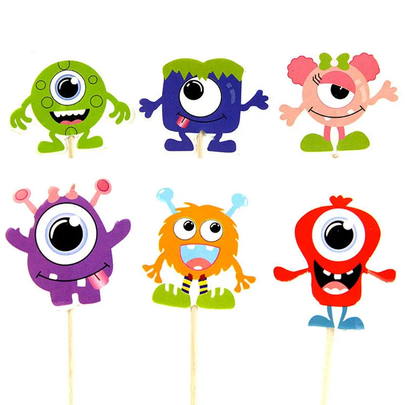 

6 Pcs/set Cartoon Monster Happy Birthday Cupcake Toppers Cake Decorations for Wedding Birthday Party Cake Supplies Baby Shower