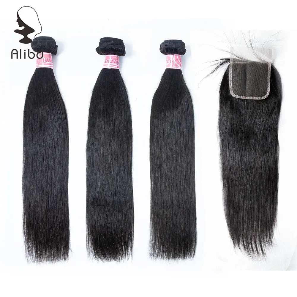 

Alibd Straight Human Hair Bundles with Closure Malaysian Remy Hair 3 Bundles with Closure Natural Color Free Shipping