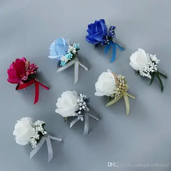 

White Red Man corsage for Groom groomsman silk rose flower Wedding suit Boutonnieres accessories pin brooch decoration supplies