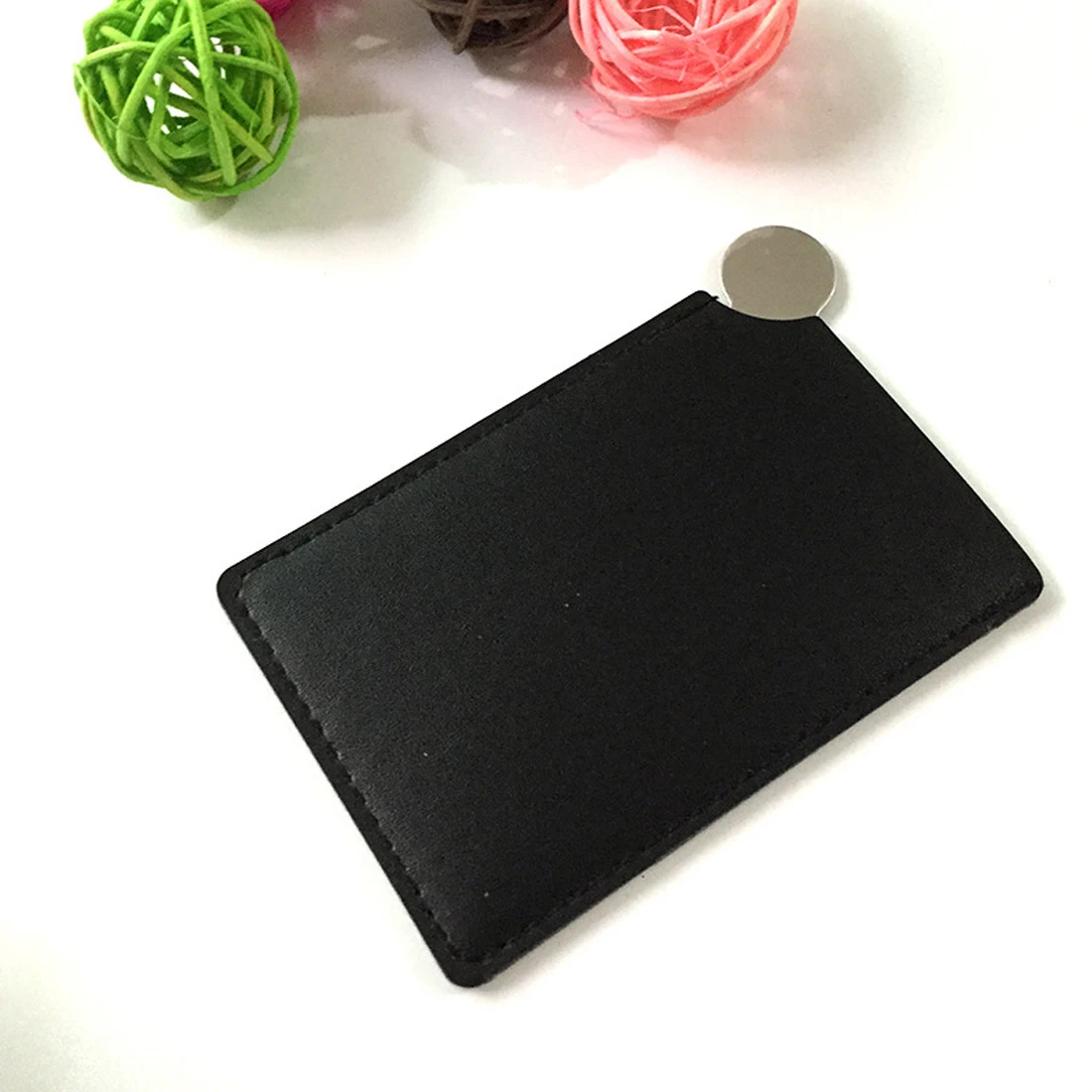 black - Brand Logo Зеркало для макияжа из нержавеющей стали, небьющееся, 1 шт., небьющееся, портативное, из искусственной кожи, с рукавом, карманное зеркало для карт, косметическое, Эфирное - Цвет: black - Brand Logo