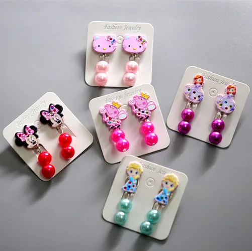 Disney princess girl Микки Маус ушные кукольные аксессуары клипсы кулон ювелирные изделия серьги Минни Замороженные висячие серьги