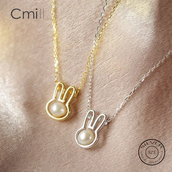 

CMiLL 925 Sterling Silver Cute Rabbit Pearl Pendants Necklaces Choker For Women Fine Jewelry Collares N04799