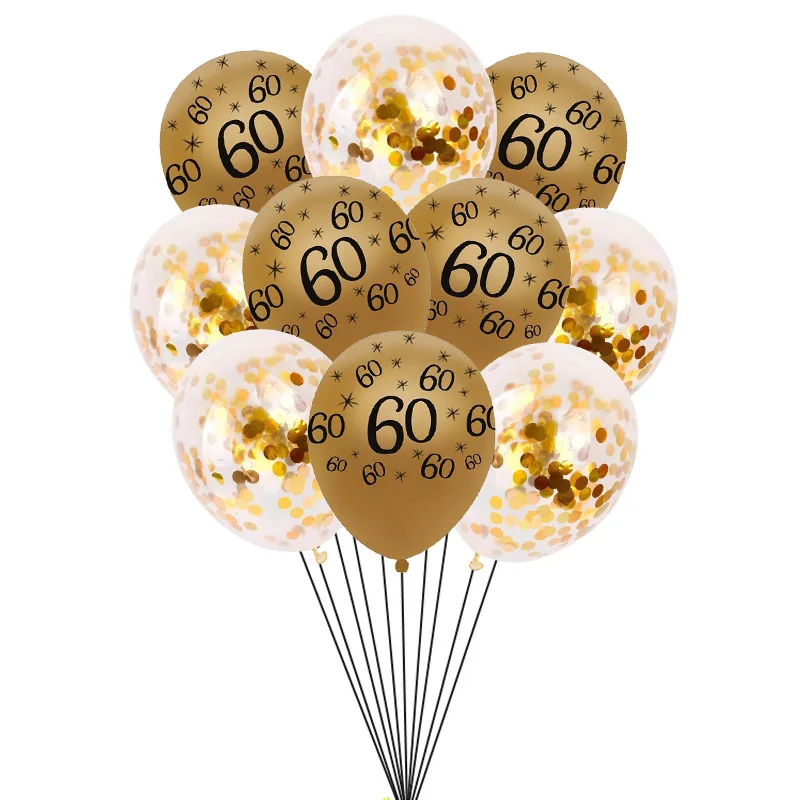 10pcs Golden 60 Золотой черный латексный шар баннер с цифрами С Днем Рождения флаг анниверсары 18 25 30 40 50 60 лет шарики в форме цифр Globos - Цвет: 10pcs Golden 60