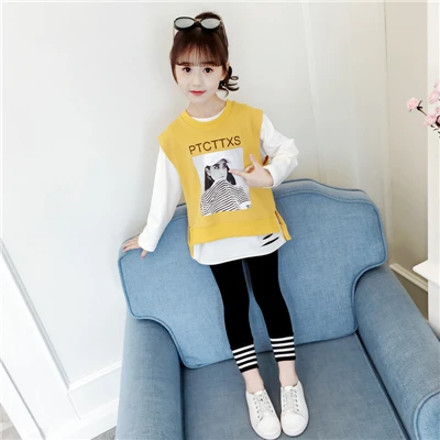 Yellow 3pcs set Комплект одежды для больших девочек, модная Осенняя Спортивная одежда для маленьких девочек, спортивные костюмы для подростков, полосатая толстовка с капюшоном+ штаны, костюм для детей 10, 12 лет - Цвет: Yellow 3pcs set