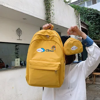 

MYT_0243 College Teenager School Bags for Girls Large Nylon Backpack Women Book Bag Big Teen Schoolbag Yellow Leisure