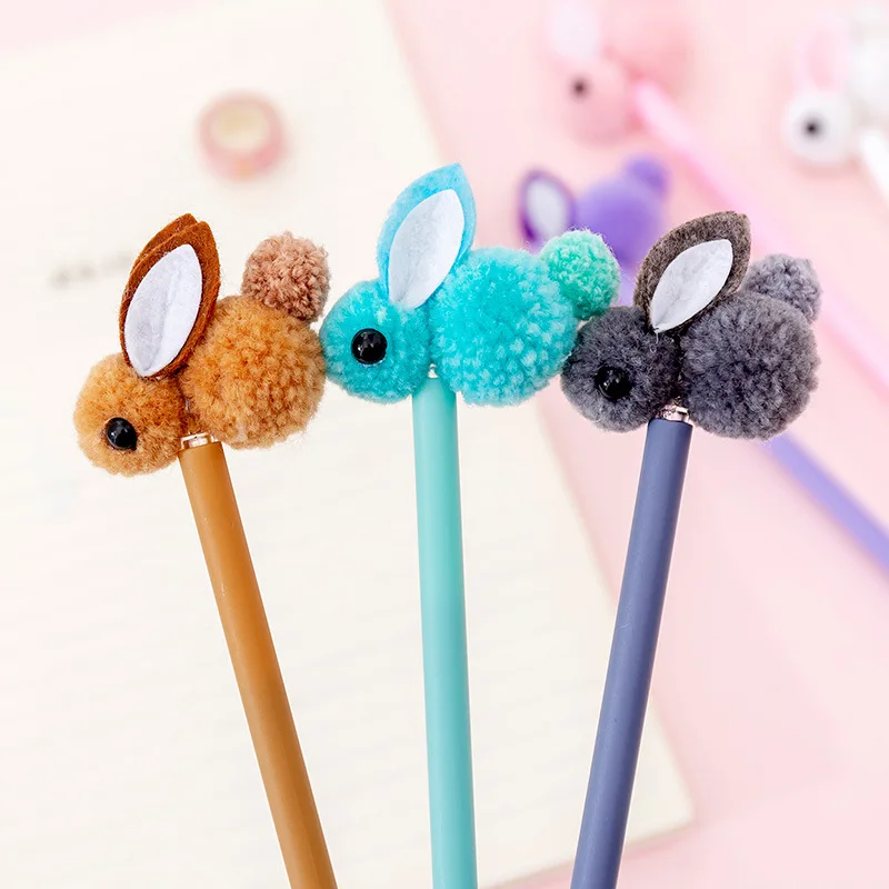 Гелевая ручка Kawaii, Корея, креативная, плюшевая, с ушками кролика, гелевая ручка, милый кролик, ручка для подписи, кавайные канцелярские школьные принадлежности, обратно в школу